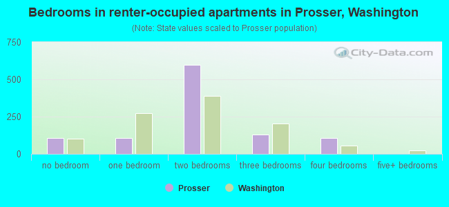 Bedrooms in renter-occupied apartments in Prosser, Washington