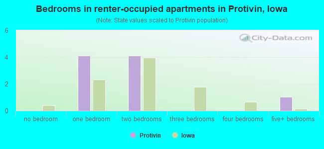 Bedrooms in renter-occupied apartments in Protivin, Iowa