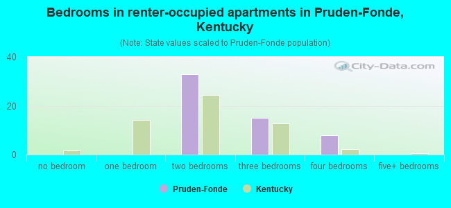 Bedrooms in renter-occupied apartments in Pruden-Fonde, Kentucky