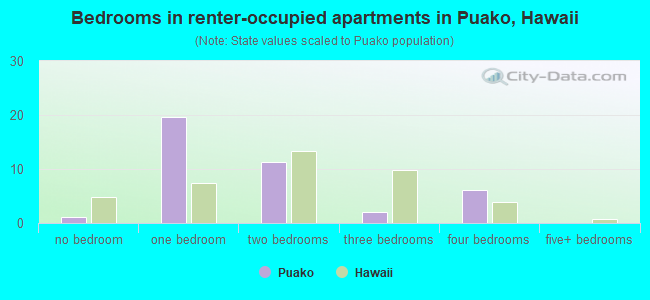 Bedrooms in renter-occupied apartments in Puako, Hawaii