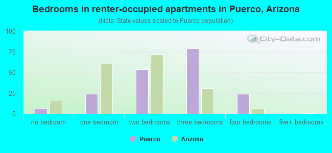 Bedrooms in renter-occupied apartments in Puerco, Arizona