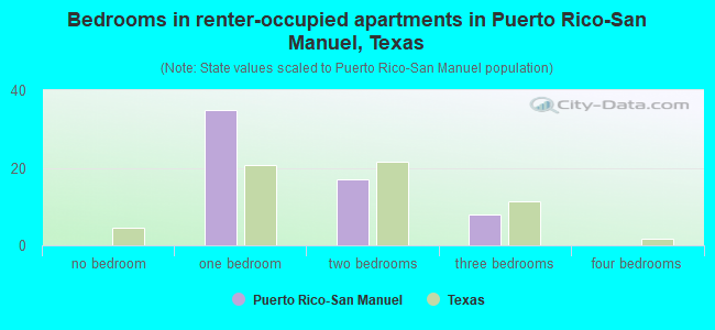 Bedrooms in renter-occupied apartments in Puerto Rico-San Manuel, Texas
