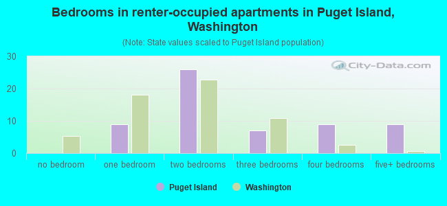Bedrooms in renter-occupied apartments in Puget Island, Washington