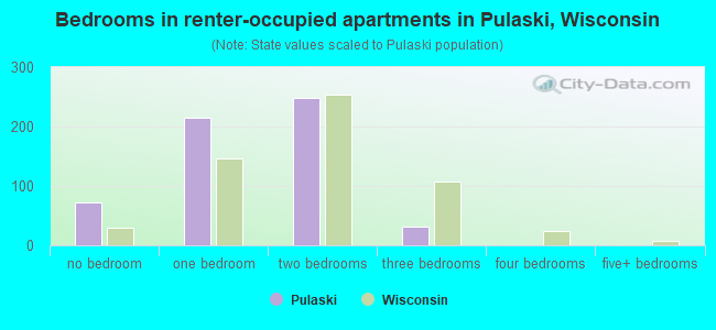Bedrooms in renter-occupied apartments in Pulaski, Wisconsin