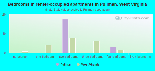 Bedrooms in renter-occupied apartments in Pullman, West Virginia