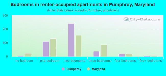 Bedrooms in renter-occupied apartments in Pumphrey, Maryland