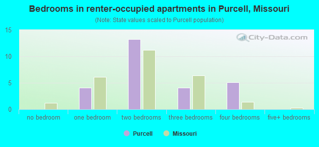 Bedrooms in renter-occupied apartments in Purcell, Missouri