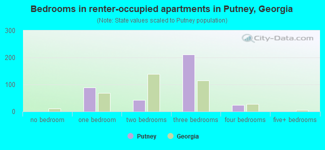 Bedrooms in renter-occupied apartments in Putney, Georgia