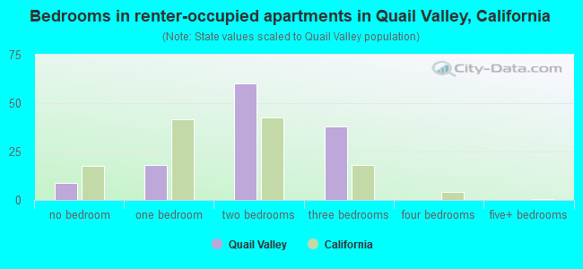 Bedrooms in renter-occupied apartments in Quail Valley, California