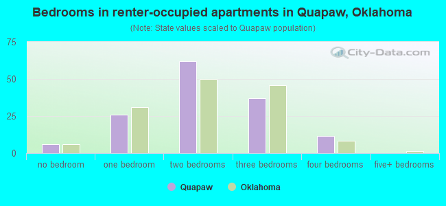 Bedrooms in renter-occupied apartments in Quapaw, Oklahoma