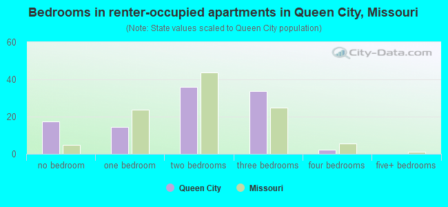 Bedrooms in renter-occupied apartments in Queen City, Missouri