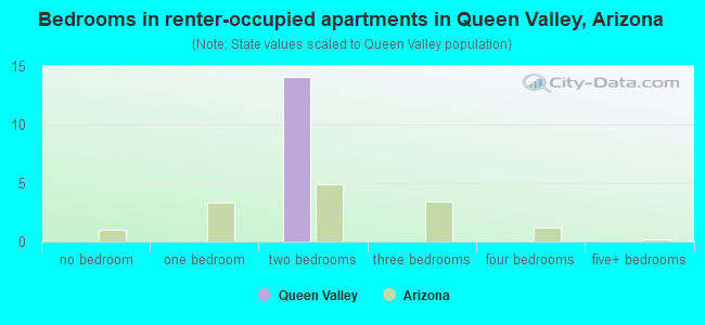 Bedrooms in renter-occupied apartments in Queen Valley, Arizona