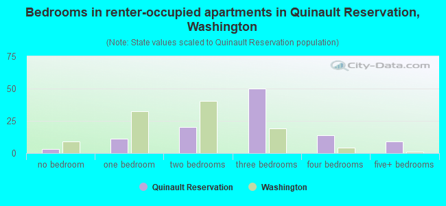 Bedrooms in renter-occupied apartments in Quinault Reservation, Washington