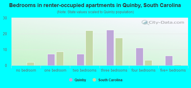 Bedrooms in renter-occupied apartments in Quinby, South Carolina