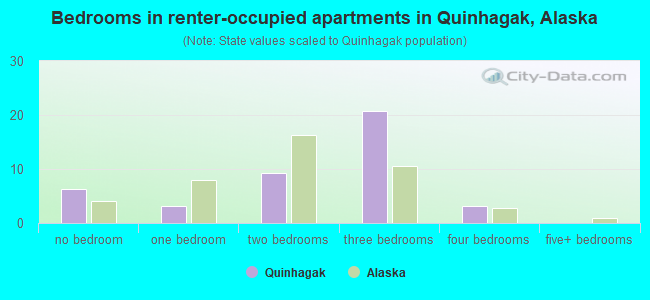 Bedrooms in renter-occupied apartments in Quinhagak, Alaska