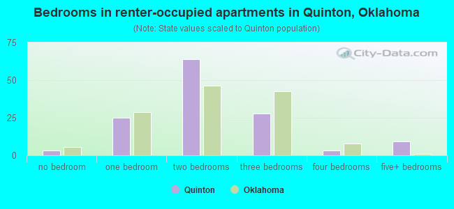 Bedrooms in renter-occupied apartments in Quinton, Oklahoma