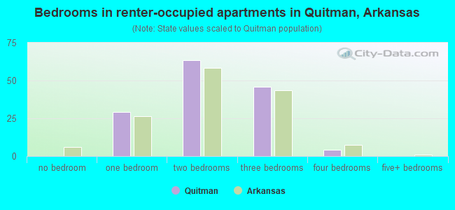 Bedrooms in renter-occupied apartments in Quitman, Arkansas