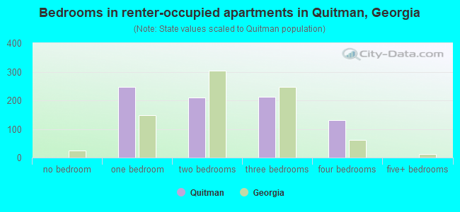 Bedrooms in renter-occupied apartments in Quitman, Georgia