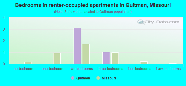 Bedrooms in renter-occupied apartments in Quitman, Missouri