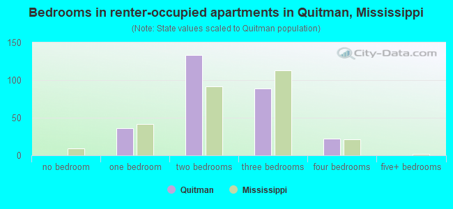 Bedrooms in renter-occupied apartments in Quitman, Mississippi