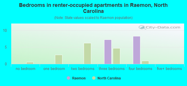 Bedrooms in renter-occupied apartments in Raemon, North Carolina