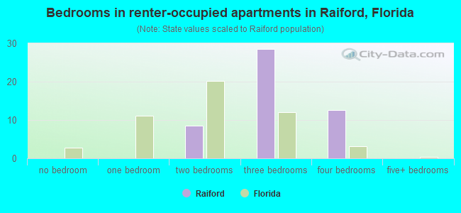 Bedrooms in renter-occupied apartments in Raiford, Florida