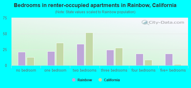 Bedrooms in renter-occupied apartments in Rainbow, California