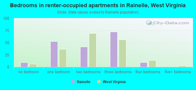 Bedrooms in renter-occupied apartments in Rainelle, West Virginia