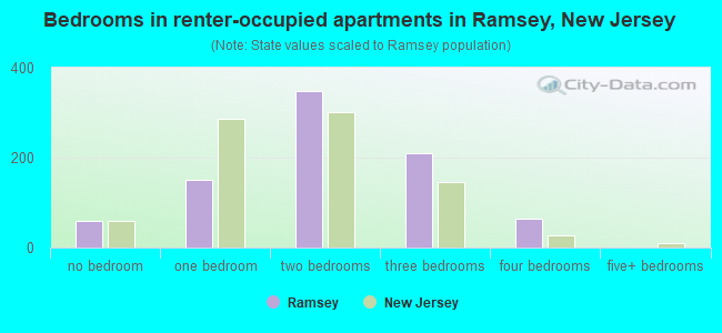 Bedrooms in renter-occupied apartments in Ramsey, New Jersey