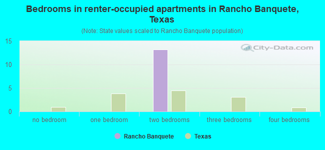 Bedrooms in renter-occupied apartments in Rancho Banquete, Texas