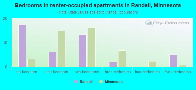 Bedrooms in renter-occupied apartments in Randall, Minnesota