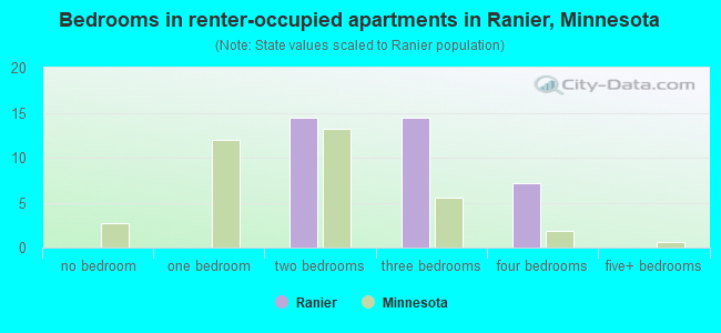 Bedrooms in renter-occupied apartments in Ranier, Minnesota