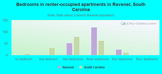 Bedrooms in renter-occupied apartments in Ravenel, South Carolina