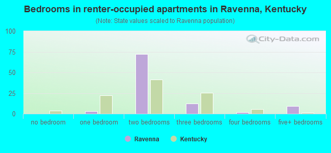 Bedrooms in renter-occupied apartments in Ravenna, Kentucky