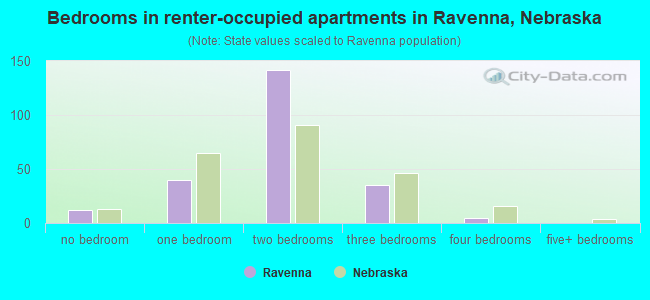 Bedrooms in renter-occupied apartments in Ravenna, Nebraska