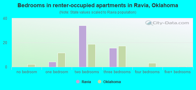 Bedrooms in renter-occupied apartments in Ravia, Oklahoma