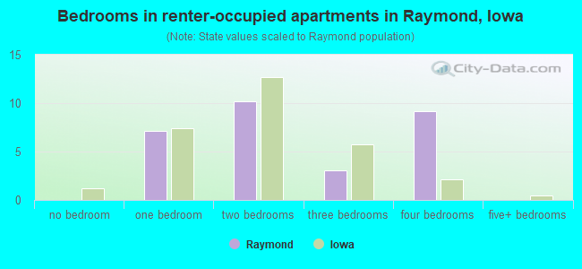 Bedrooms in renter-occupied apartments in Raymond, Iowa