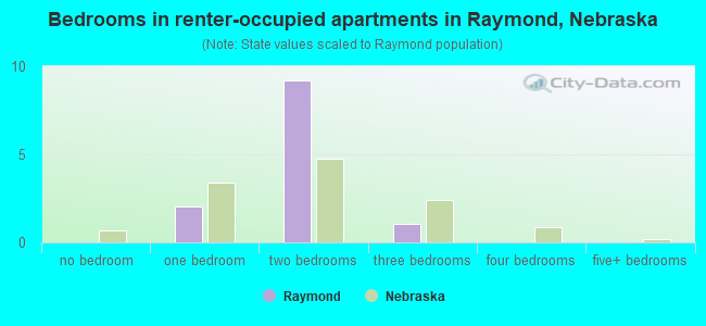 Bedrooms in renter-occupied apartments in Raymond, Nebraska