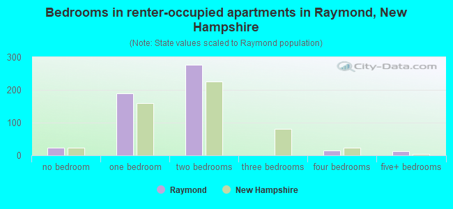 Bedrooms in renter-occupied apartments in Raymond, New Hampshire