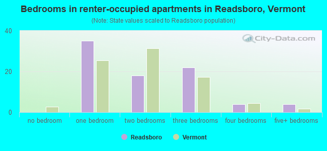 Bedrooms in renter-occupied apartments in Readsboro, Vermont