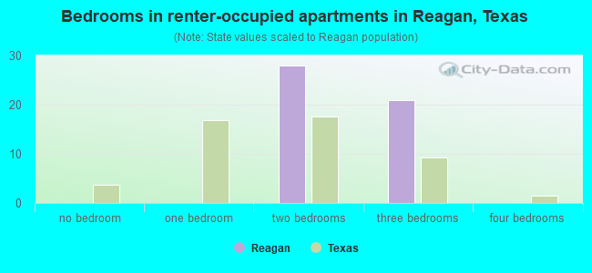 Bedrooms in renter-occupied apartments in Reagan, Texas