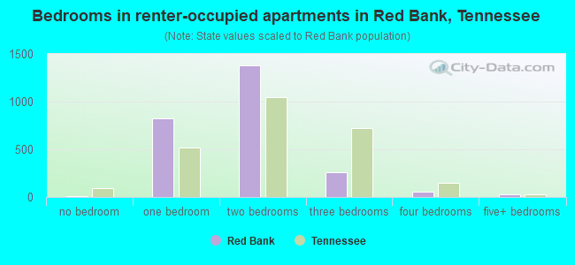 Bedrooms in renter-occupied apartments in Red Bank, Tennessee