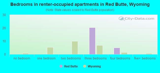 Bedrooms in renter-occupied apartments in Red Butte, Wyoming