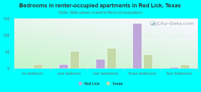 Bedrooms in renter-occupied apartments in Red Lick, Texas