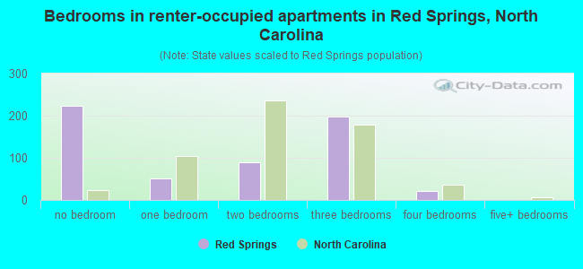 Bedrooms in renter-occupied apartments in Red Springs, North Carolina