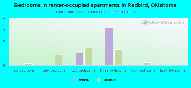 Bedrooms in renter-occupied apartments in Redbird, Oklahoma