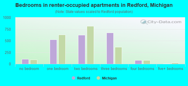 Bedrooms in renter-occupied apartments in Redford, Michigan