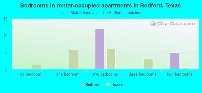 Bedrooms in renter-occupied apartments in Redford, Texas