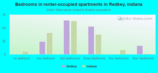 Bedrooms in renter-occupied apartments in Redkey, Indiana