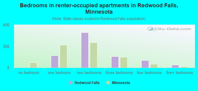 Bedrooms in renter-occupied apartments in Redwood Falls, Minnesota